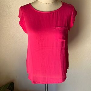 Hot pink short sleeve silk blouse top